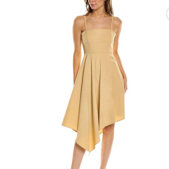 A.L.C. Women's Beige Linen Verona Asymmetric-Hem Midi Dress Size 0 $550 - Picture 3 of 5